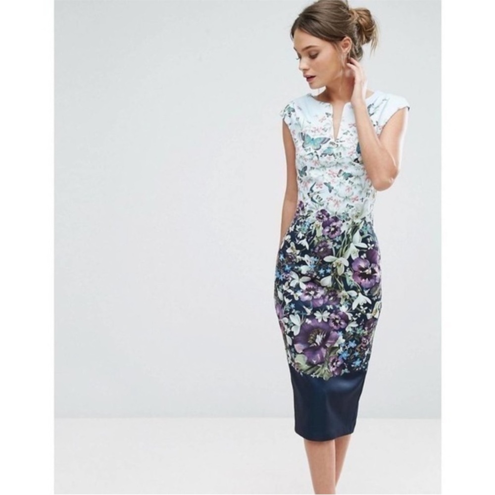 TED BAKER Dark Blue Tiha Entangled Enchantment Dress Size 3/US8